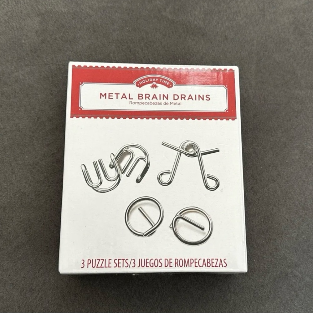 NIB! Holiday Time Metal Brain Drains Set of 3 Puzzles